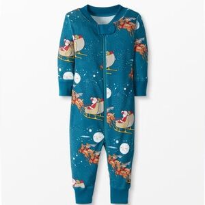 Hanna Andersson Baby Zip Sleeper In Organic Cotton | festive Santa and reindeer